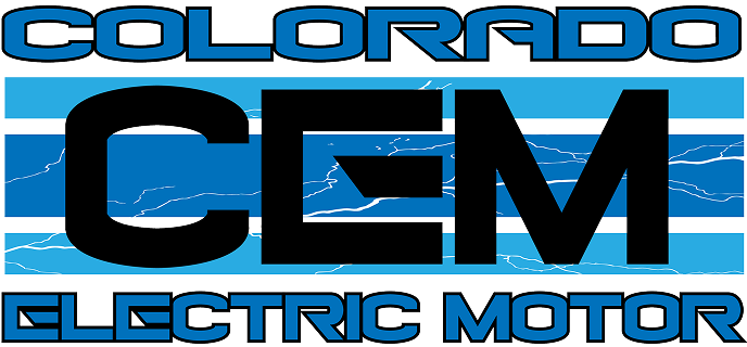 Colorado Electric Motor logo with blue background.
