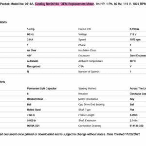 Century motor specifications and technical details document.