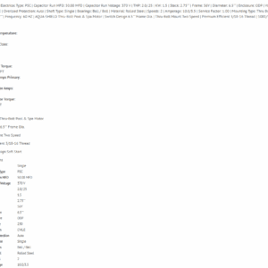 Technical specifications text document screenshot.