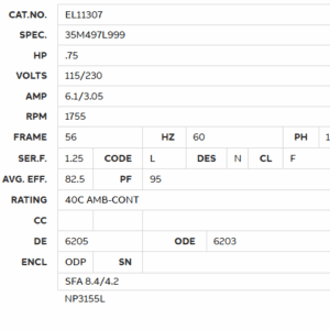 EL11307 motor specification sheet