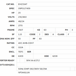 EM2334T motor specification sheet