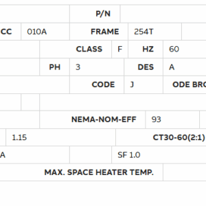 EM2513T 15HP motor specification table