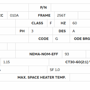 Motor data sheet EM2515T 20HP 1765RPM