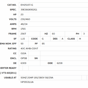 EM2515T-G electrical specs table