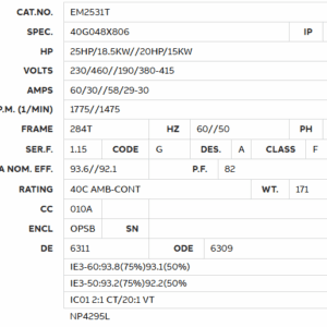 EM2531T motor specification table
