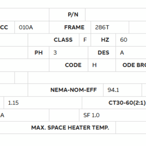 Motor data sheet EM2535T 30HP 1775RPM