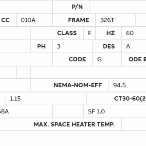 EM2543T motor spec sheet, 50 HP, 326T frame