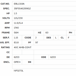 ERL1319A motor specification table