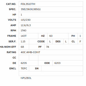 FDL3510TM motor specification table
