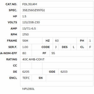 FDL3514M motor specification chart