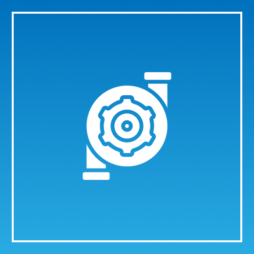 White pump icon on blue background.