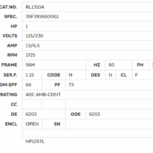 RL1310A motor specification table