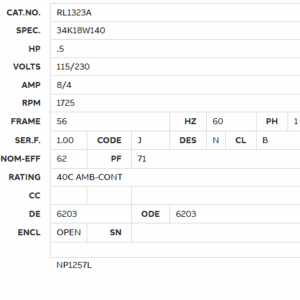RL1323A motor spec data sheet