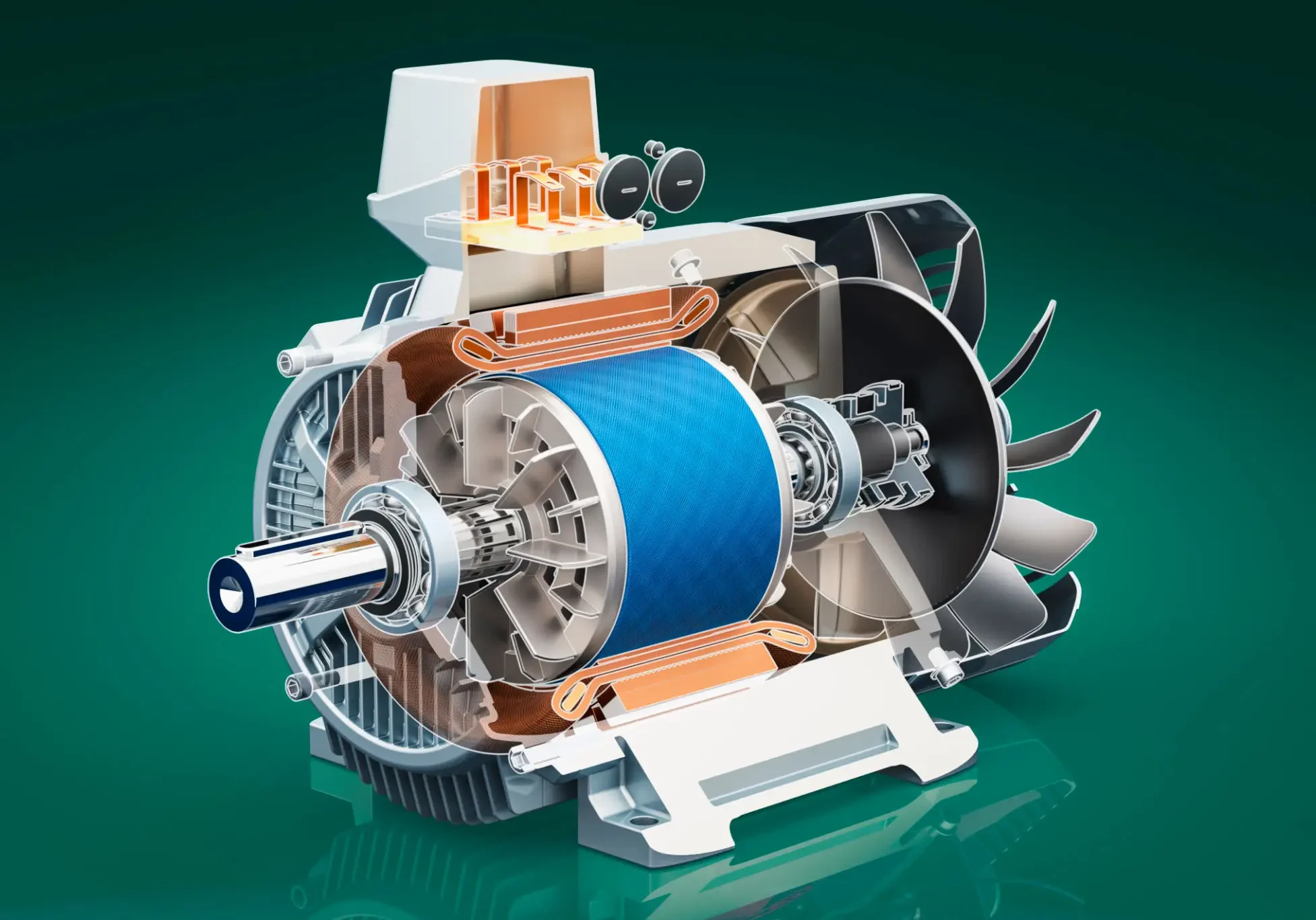Cutaway view of an electric motor design.